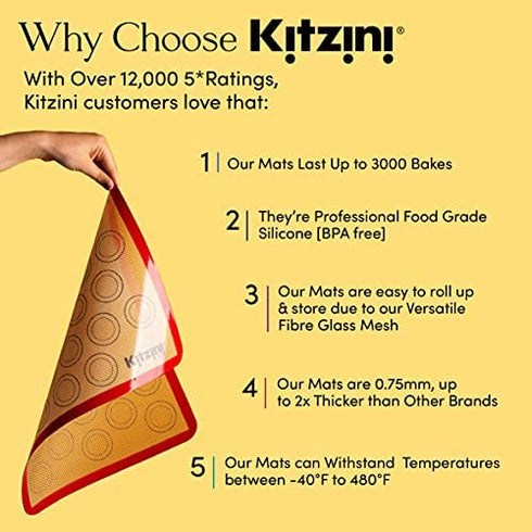Kitzini Macaron Silicone Baking Mats. 2 Half Macaron Mats. BPA-Free Cookie Sheet. Non Stick Macaron Baking Mat. Professional Grade Silicon Baking Mat. Perfect for Macarons, Macaroons, Pastry & Cookies