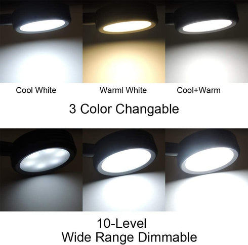QUANS 3 Color Changeable 10 Level Dimmable Flexible Gooseneck Wall Mount Mounted Bedside Reading LED Light Lamp with USB Port (3 Color 10-Level (Black))