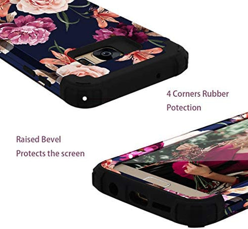 Samsung S7 Case,S7 Phone Case,Casewind Samsung Galaxy S7 Case Floral 3 in 1 Hard PC Soft Silicone Heavy Duty Hybrid Protection Shockproof Anti-Scratch Rugged Bumper Cover for Galaxy S7 Case,Navy Blue