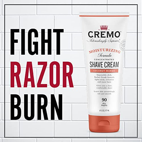 Cremo Moisturizing Shave Cream, Superior Ultra-Slick Shaving Cream for Women Fights Nicks, Cuts and Razor Burn, Cremo Coconut Mango, 6 Fl Oz