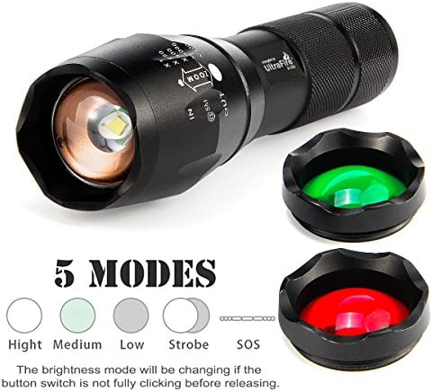 ULTRAFIRE Tactical LED Flashlight Hunting Flashlight A100 Focusable 3 Colors Exchange Glass Lens (Generate RED or Green Light )