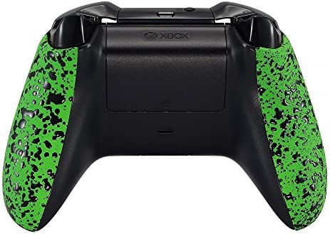 eXtremeRate Textured Green Back Panels, Comfortable Non-Slip Side Rails, 3D Splashing Handles, Game Improvement Replacement Parts for Xbox One X S Controller