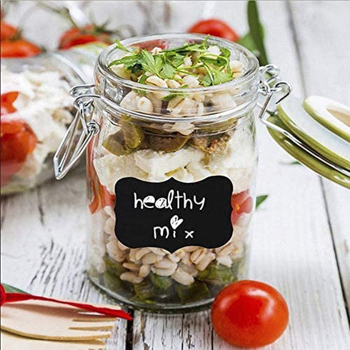 FirstZi 96pcs 50mmx35mm Black Resuable Chalkboard Sticker Labels for Storage Bins, Glass Jars, Canisters, Bottles, Pantry, Crafts, with 1pc White Chalk Marker