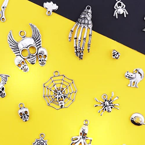 Wholesale Bulk Lots Hallowmas Skull Skeleton Charms Mixed Silver Plated Halloween Mask Charms Pendants DIY for Jewelry Making and Crafting, JIALEEY 100 PCS Hallowmas Style