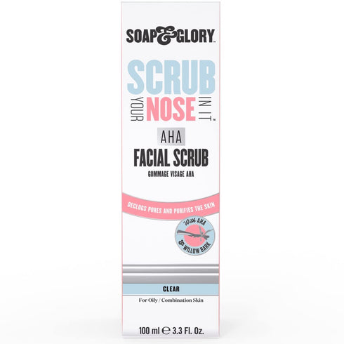 Soap & Glory Scrub Your Nose In It Exfoliating Face Scrub - Purifying, De-Clogging Deep Pore Cleanser & AHA Exfoliant - Chamomile & Mint 2 Minute T Zone Face Exfoliating Scrub for Excess Oils (100ml)