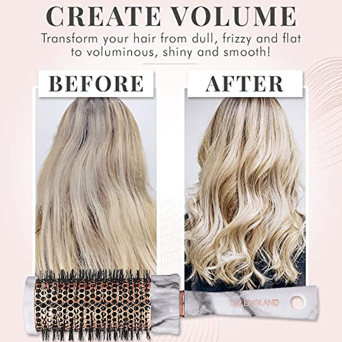 Round Brush for Blow Drying - Barrel Radial Blowout Hairbrush Marble & Rose Gold by Lily England