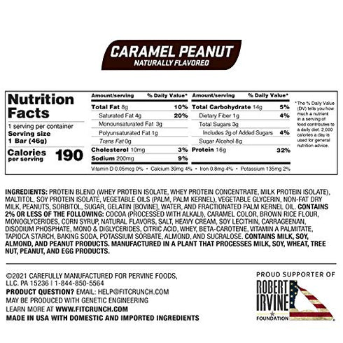 FITCRUNCH Snack Size Protein Bars, Designed by Robert Irvine, World’s Only 6-Layer Baked Bar, Just 3g of Sugar & Soft Cake Core (Caramel Peanut)
