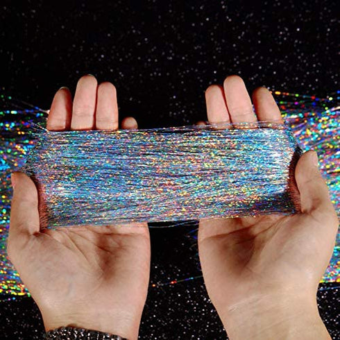 Boao 10000 Strands Tinsel Icicles Iridescent Tinsel Foil Fringe Garland for Christmas Xmas Tree Decorations Graduation Party Supplies Holiday Decor (Silver)