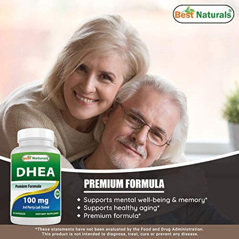 Best Naturals DHEA 100mg Supplement 60 Capsules - Supports Balanced Hormone Levels for Men & Women - Promotes Healthy Aging - USA Manufactured