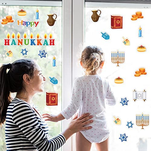 20 PCS Hanukkah Thick Gel Clings Chanukah Window Gel Clings Decals Stickers for Kids Toddlers and Adults Home Airplane Classroom Nursery Winter Holiday Party Supplies Decorations Removable and Reusable