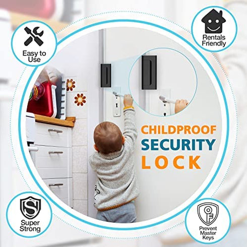 Home Security Door Lock Reinforcement - Upgraded Childproof Safety Door Locks Defender Easy Open with 3" Stop Withstand 800 lbs for Inward Swinging Door, Night Lock Deadbolt Guard Defend Your Home 1PC