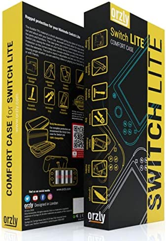 Orzly Grip Case for Nintendo Switch Lite – Case with Comfort Padded Hand Grips, Kickstand, Pack of Thumb Grips - Black