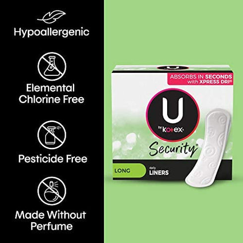 U by Kotex Security Lightdays Panty Liners, Light Absorbency, Long, Unscented, 126 Count