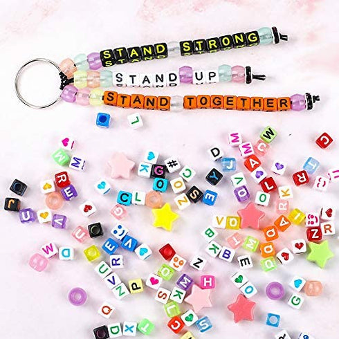 DICOBD 1500pcs Letter Beads Square Alphabet Beads for Bracelets Jewelry Making 11 Styles Cube Beads Transparent Glow in The Dark with 2 Rolls of 9 Meters Elastic String Cord