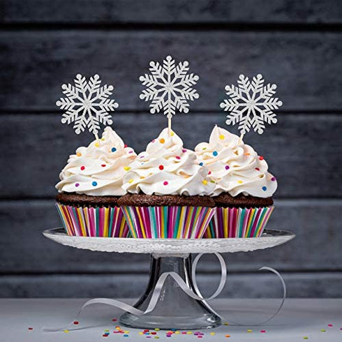 Snowflake One Cake Topper & 24 pcs Snowflake Cupcake Toppers- Winter Onederland Cake Topper, Winter Onederland 1st Birthday Girl Decorations?Silver Pink Glitter?
