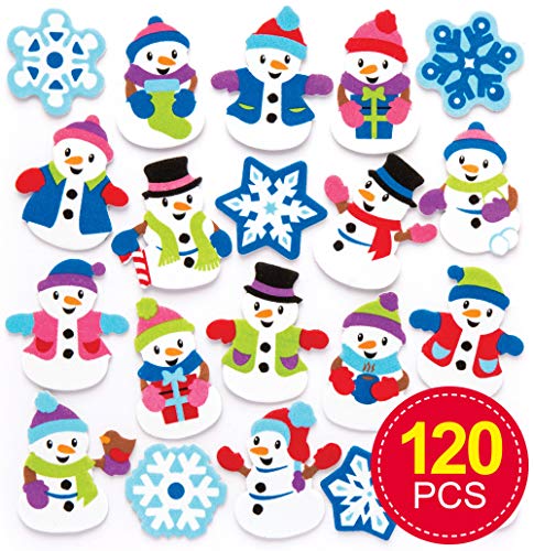 Baker Ross AR685 Snowman Foam Stickers - Pack of 120, for Kids' Christmas Crafts and Art Projects, Cards, Party Bags, and Ornaments, White