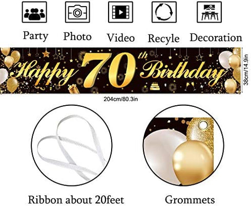 Happy 60th Birthday Banner,Birthday Party Sign Backdrop Banner For Men Women Cheer to 60 Years,Durable Black&Gold Glitter Birthday Sign Yard Sign For 60th Birthday Party Decoration Supplies(60 Black)