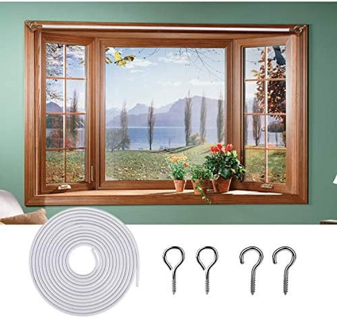 OOTSR [2 Pack White Curtain Wire, Plastic Coated Window Curtain Wire, Picture Hanging Wire with 8 Pairs of Screw Eyes and Hooks