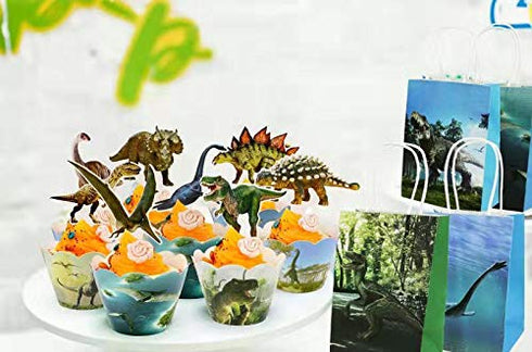 Dinosaur Cupcake Toppers and Dinosaur Cupcake Wrappers 48 Pcs Dinosaur Party Decorations Birthday Party Supplies For Boys Dino Cupcake Topper