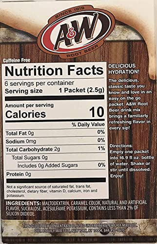 A&W Singles To Go Powder Packets - Sugar Free, Non-Carbonated Root Beer Water Drink Mix (6 Boxes with 6 Packets Each - 36 Total Servings)