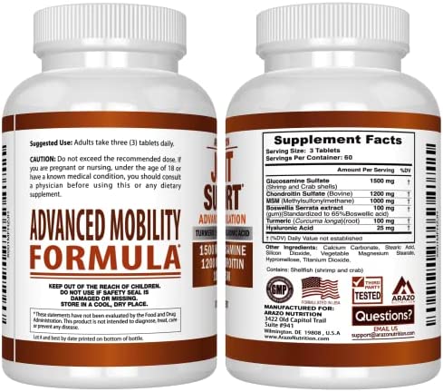 Glucosamine Chondroitin Turmeric Msm Boswellia - Joint Support Supplement for Relief 180 Tablets - Arazo Nutrition