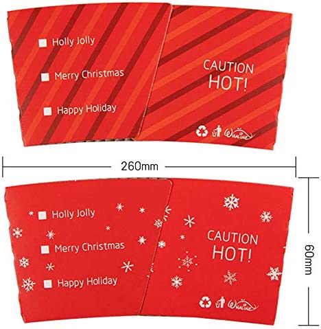 Whaline Christmas Coffee Tea Cup Sleeves 30 Pack Disposable Cardboard Sleeves Double-Layer Paper Sleeves Fit 12 and 16oz Paper Cup for Hot Drinks Cold Beverage Cafe Shop Office, 6 Design