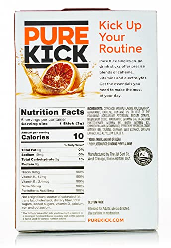 Pure Kick Energy Drink Mix Packets With Caffeine - Variety Pack | 3 Flavors - 2 Boxes Each | Mango Acai, Blood Orange, Black Cherry Pomegranate | Bundled with Ballard Hard Candy Recipe Card