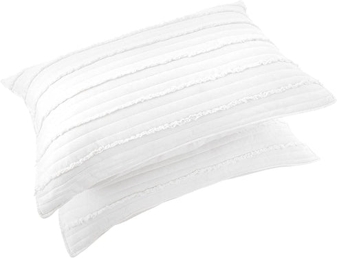 BOSOWOS Queen Size Pillow Case Set of 2, Ultra Soft Breathable 20 x 30 Inches Pillow Shams Envelope Closure, Microfiber Boho Farmhouse Pillowcases for Easy Care, White