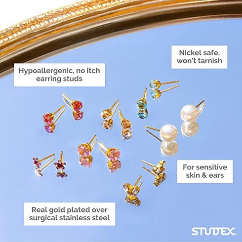 STUDEX Crystal Daisy Stud Earrings | Hypoallergenic and Nickel Free for Sensitive Ears | Surgical Stainless Steel Posts | Earrings for Women and Men-PR-6004W-S