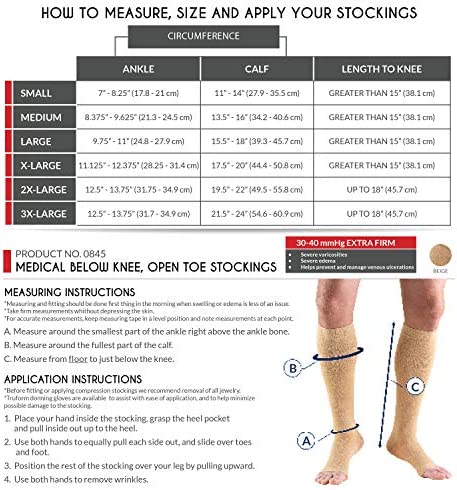 Truform 30-40 mmHg Compression Stockings for Men and Women, Knee High Length, Open Toe, Black, Medium