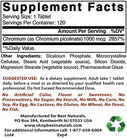 Best Naturals Chromium Picolinate 1000 mcg 120 Tablets (Pack of 2)
