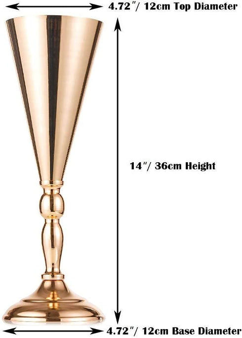 2 Pcs Set Metal Wedding Flower Trumpet Vase Stand Table Decorative Centerpiece Artificial Flower Arrangements for Anniversary Ceremony Party Birthday Event Aisle Home Decoration (Gold)