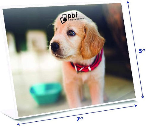 Photo Booth Frames - 7x5 Inch Clear Acrylic Display, Slanted Back 7x5 Horizontal Picture or Display Plastic Sign Holder with Inserts - 12 Count