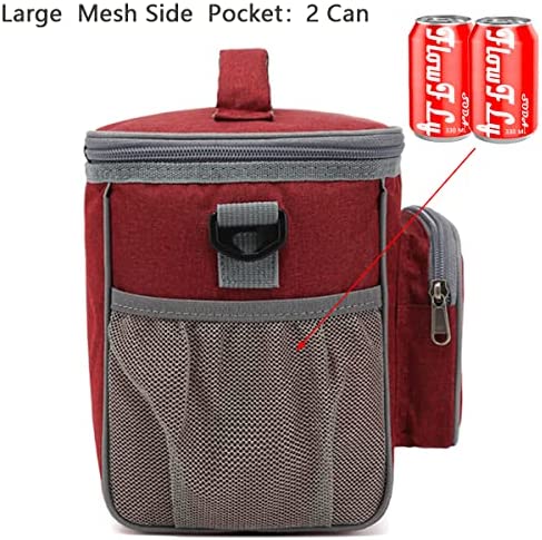 FlowFly Insulated Reusable Lunch Bag Adult Large Lunch Box for Women and Men with Adjustable Shoulder Strap Front Zipper Pocket and Dual Large Mesh Side Pockets, Red