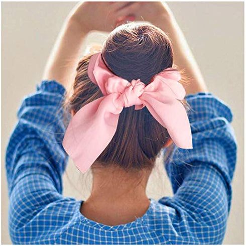 WillingTee 30 Pack Bunny Ear Scrunchies Silk Satin Hair Elastics Scrunchies Chiffon Hair Scrunchies Big Hair Bow Chiffon Ponytail Holder Bobbles Soft Elegant Elastic Hair Bands Hair Ties