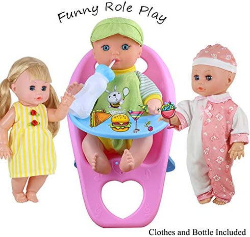 Young Buds Set of 5 for 12-13-14 Inch Newborn Reborn Alive Doll Baby Doll Clothes Dress Costumes Gown Outfits with Feeding Bottle Birthday Xmas Present Wrap