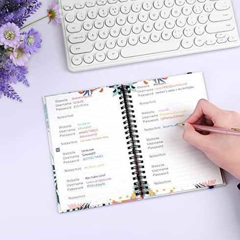 JUBTIC Password Book with Printed Alphabetical Tabs - Spiral Bound Password Keeper for Internet Address, Website, Username Log in. Password Organizer & Notebook for Home Office -5.2" x 7.7''