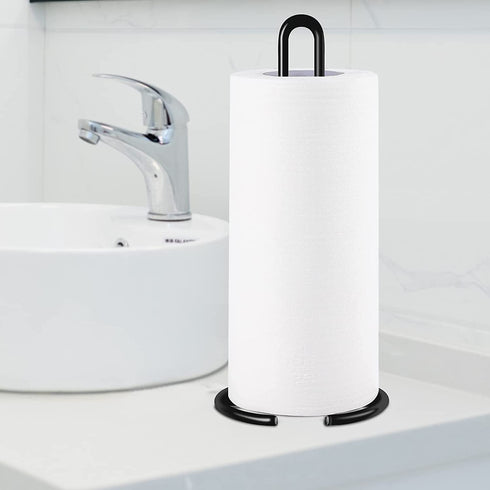 Paper Towel Holder, Steady Countertop Standing Paper Towel Stand, Fits Standard & Jumbo Rolls, Metal Paper Towel Dispenser for Kitchen Table or Bathroom, Black