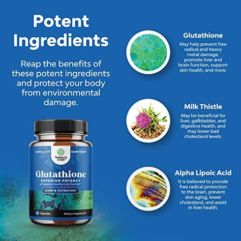 Pure Glutathione Supplement with Glutamic Acid - L Glutathione Pills with Silymarin Milk Thistle Extract ALA and Amino Acid Complex for Liver Support Anti Aging Skin Care Immunity and Brain Health