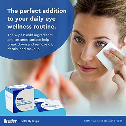 Bruder Hygienic Eyelid Cleansing Wipes | Rinse-Free Exfoliating Wipes Remove Excess Oil and Debris from Eyelids & Lashes | 30 Count Box