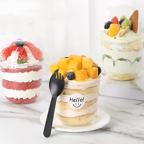 12oz Disposable Plastic Cups with Dome Lids (No Hole),50 pack Dessert Cups for Plastic Fruit, Ice Cream Cake and Mini Snack Bowls¦