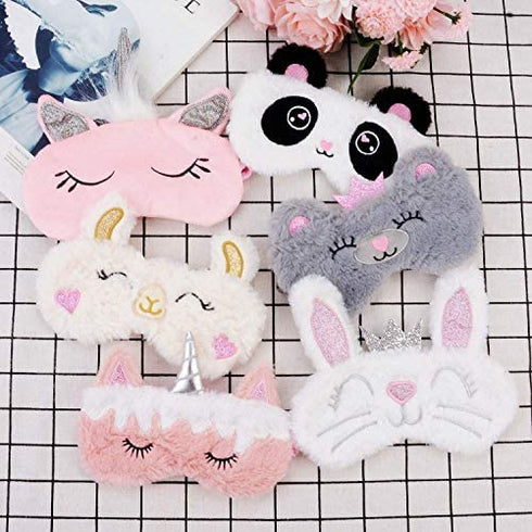 Sleep Mask for Kids Sleeping Mask ,Aniwon 6 Pack Cute Animal Eye Mask for Sleeping Unicorn Sleep Mask for Kids Girl Soft Plush Blindfold Covers Eye Mask for Women Girls Kids Favor