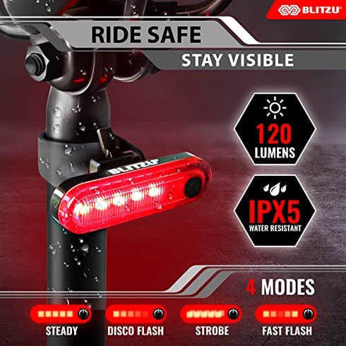 BLITZU Gator 450 Lumens Bike Lights Front and Back Set, Headlight and Tail Rear Light, USB Rechargeable Bicycle Lamp, Waterproof, LED Safety Flashlight Cycling Accessories, Fits Adult Kids MTB Helmet