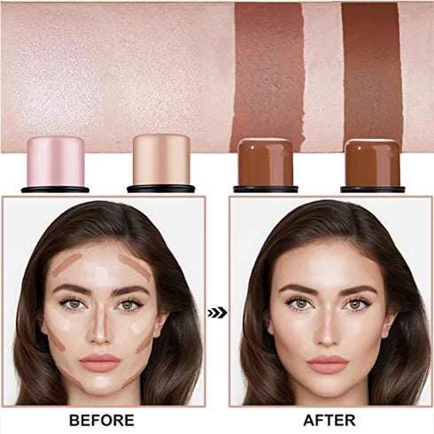 SUMEITANG 4 Pcs Cream Contour Foundation Stick, Highlighter & Bronzer Pen, Face Brightens & Shades Pencil, Highlighting Shade Longwear Makeup, Highlight Bronzer Shaping Trimming Stick Cream