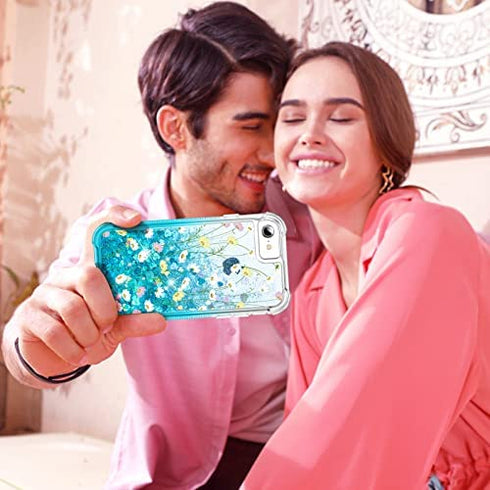 Ruky iPhone 6 6s 7 8 Case, iPhone SE 2022 Case, Full Body Glitter Liquid Floral Cover with Built-in Screen Protector Shockproof Girls Women Case for iPhone 6/6s/7/8/SE 2020 & SE 2022, Flower Bouquet