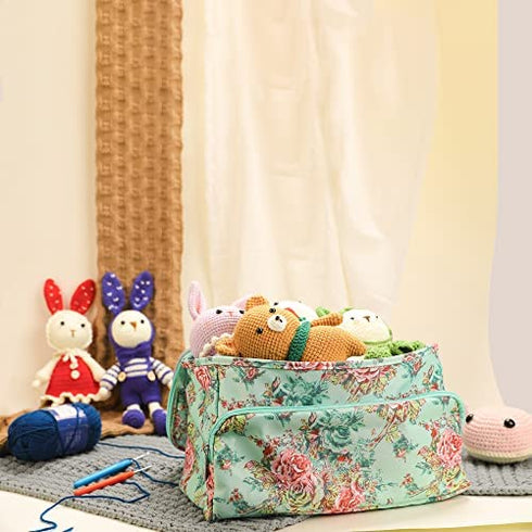 LOOEN Knitting Bag, Yarn Storage Organizer Tote Bag Holder Case Cuboid with Zipper Closure and Pocket for Knitting Needles Crochet Hooks Project Accessories,Easy to Carry