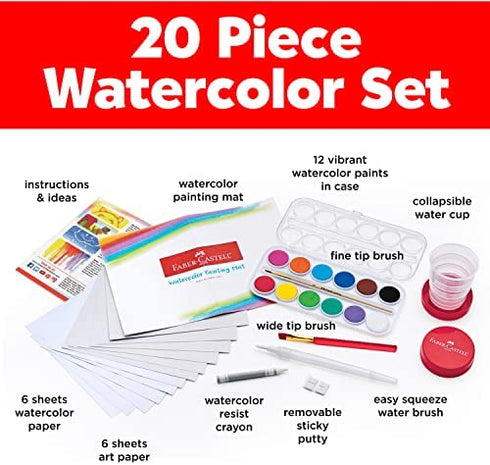 Faber-Castell Young Artist Learn to Watercolor - Watercolor Paint Set for Kids Ages 5+, Kid-friendly and Washable Watercolor Paint (Packaging May Vary)