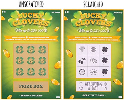 5 Pregnancy Announcement Scratch Off Cards | Baby Announcement Fake Lottery Scratchers Replicas | Surprise your Family & Friends and Reveal this Fabulous Baby News in the Most Memorable Way !