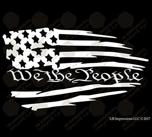 UR Impressions Tattered American Flag - We The People Decal Sticker Vinyl Graphics for Cars Trucks SUV Motorcycles Windows|White|7.5 X 4.2 inch|URI608