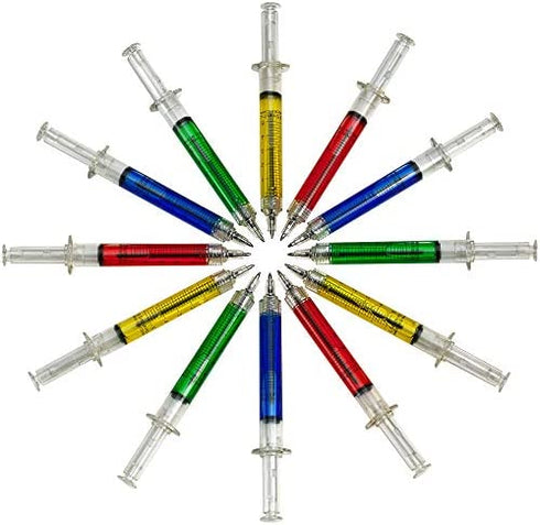 Bedwina Syringe Pens - (Bulk Pack of 24) Retractable Fun Multi Color Novelty Pen for Nurses, Nursing Student School Supplies, Birthdays, Stocking Stuffers and Party Favor Gifts